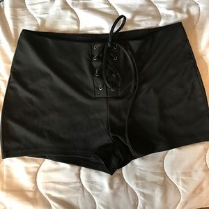 Black Lace-Up Front Stretch Shorts