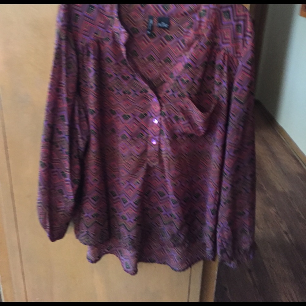 Shirt, burgundy print, 2X