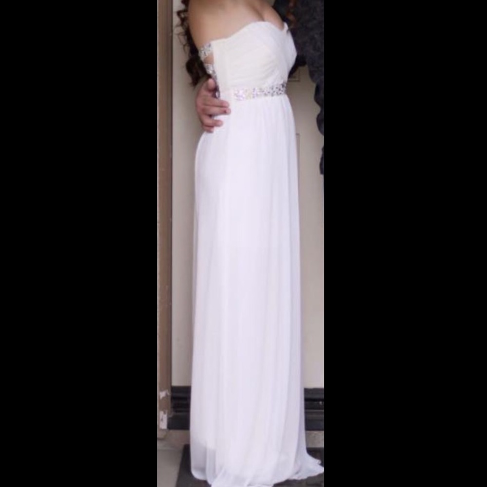 White Prom Dress, with rhinestone backing & detail