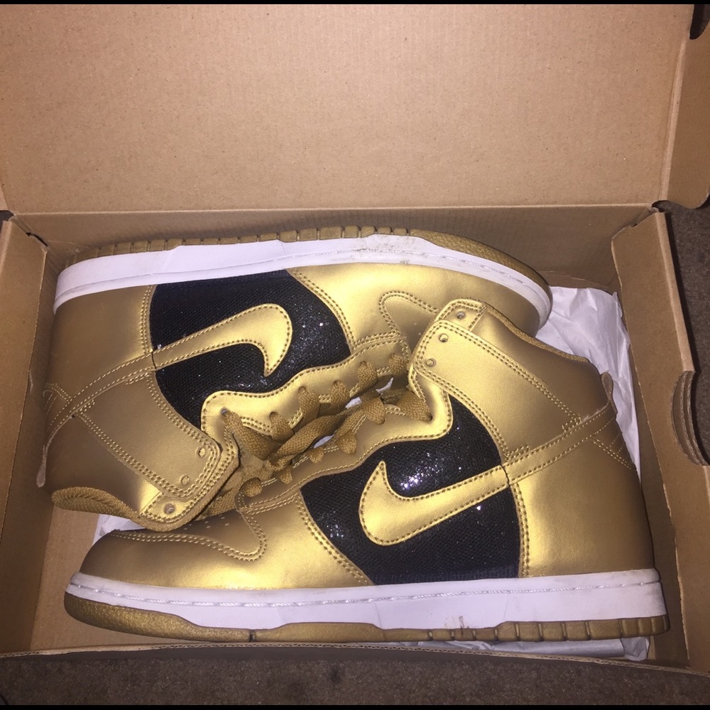 Gold and black glitter dunks