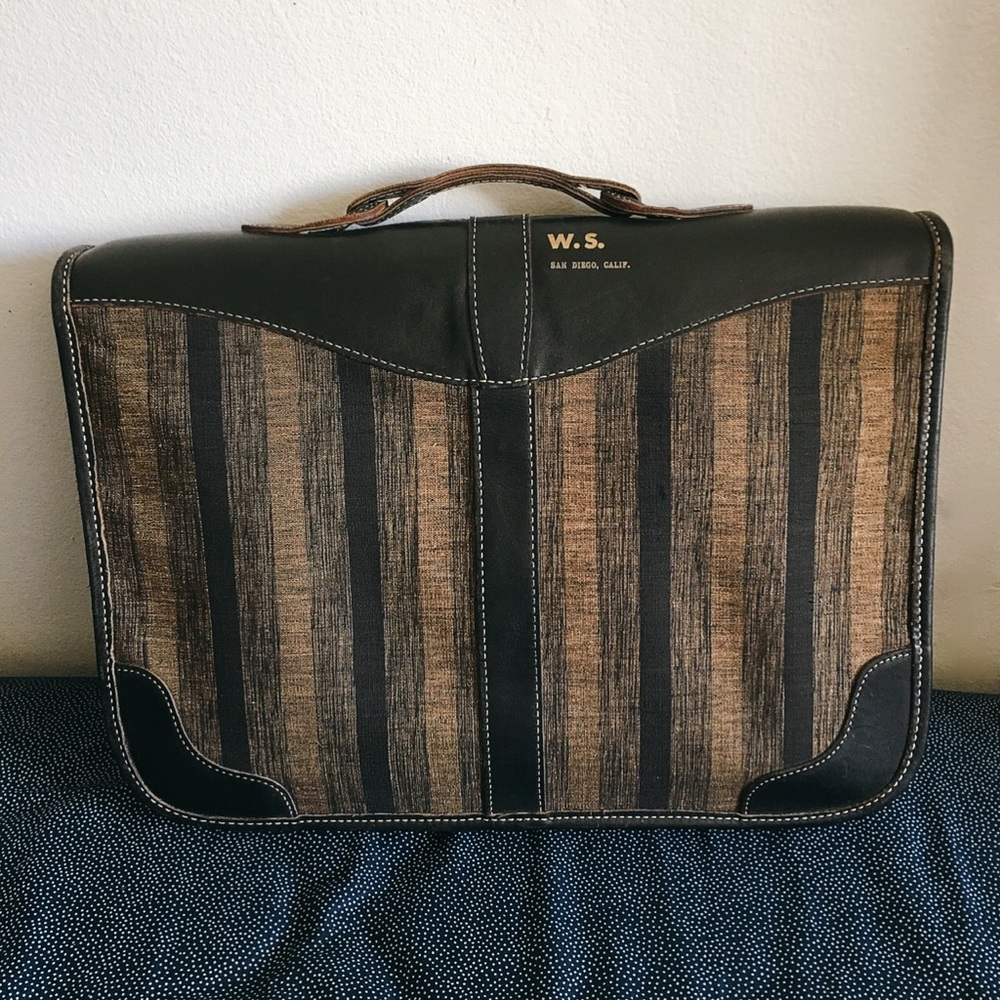 Vintage French Company Tweed & Leather Suitcase