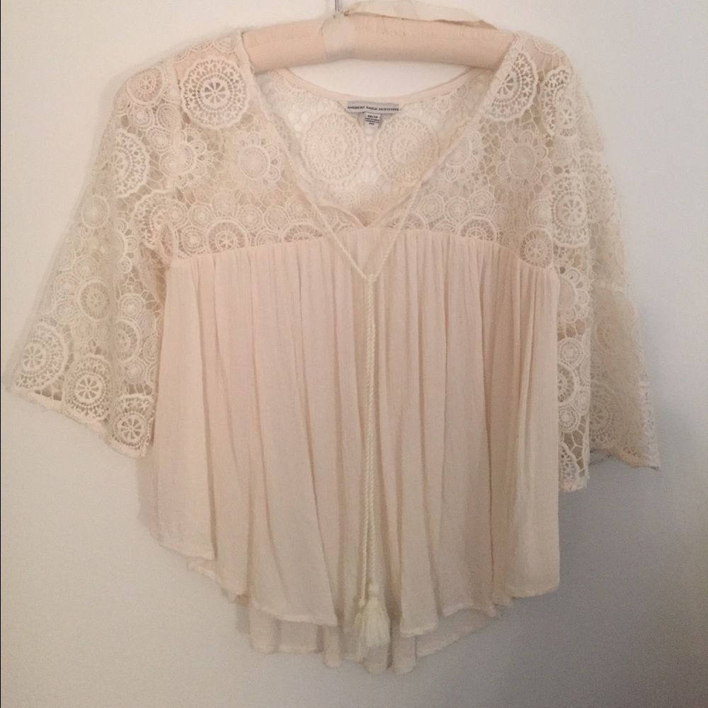 American Eagle Cream Lace Boho Blouse