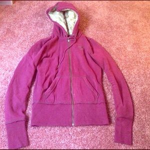 Maroon zip up fur hoodie. Great condition!