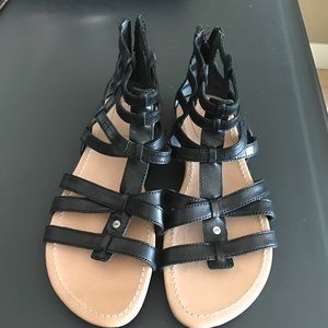 UGG Black Gladiator Sandals, zippered back. Sz 7.5