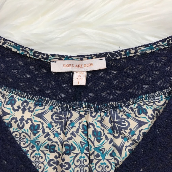 Skies Are Blue Tops - Skies Are Blue Stitch Fix Navy Collar Pattern Top Skies Are Blue Tops - Skies Are Blue Stitch Fix Navy Collar Pattern Top
