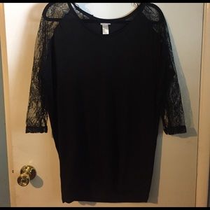 Lace-sleeve mini-dress