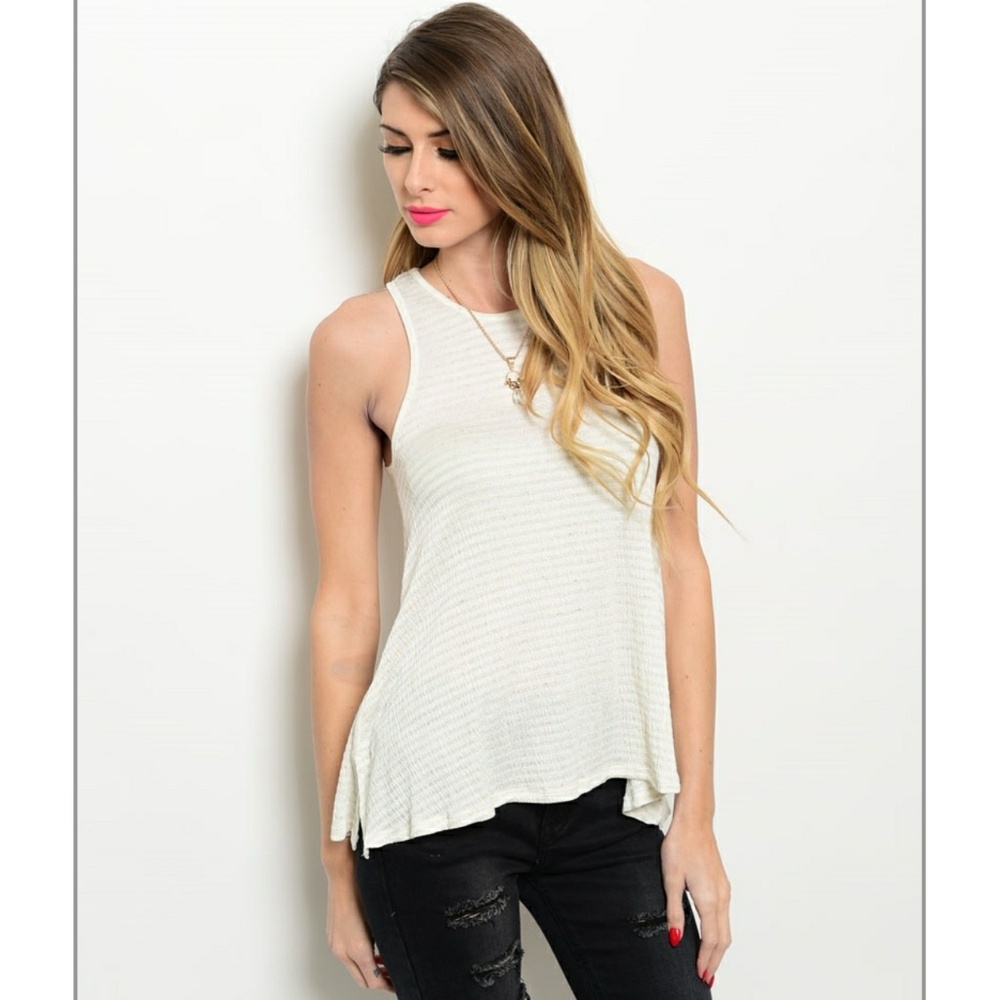 Ribbed knit woven tank top