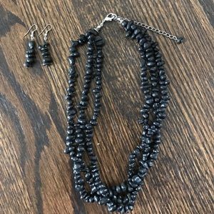 Matching Black Earring and Necklace Set