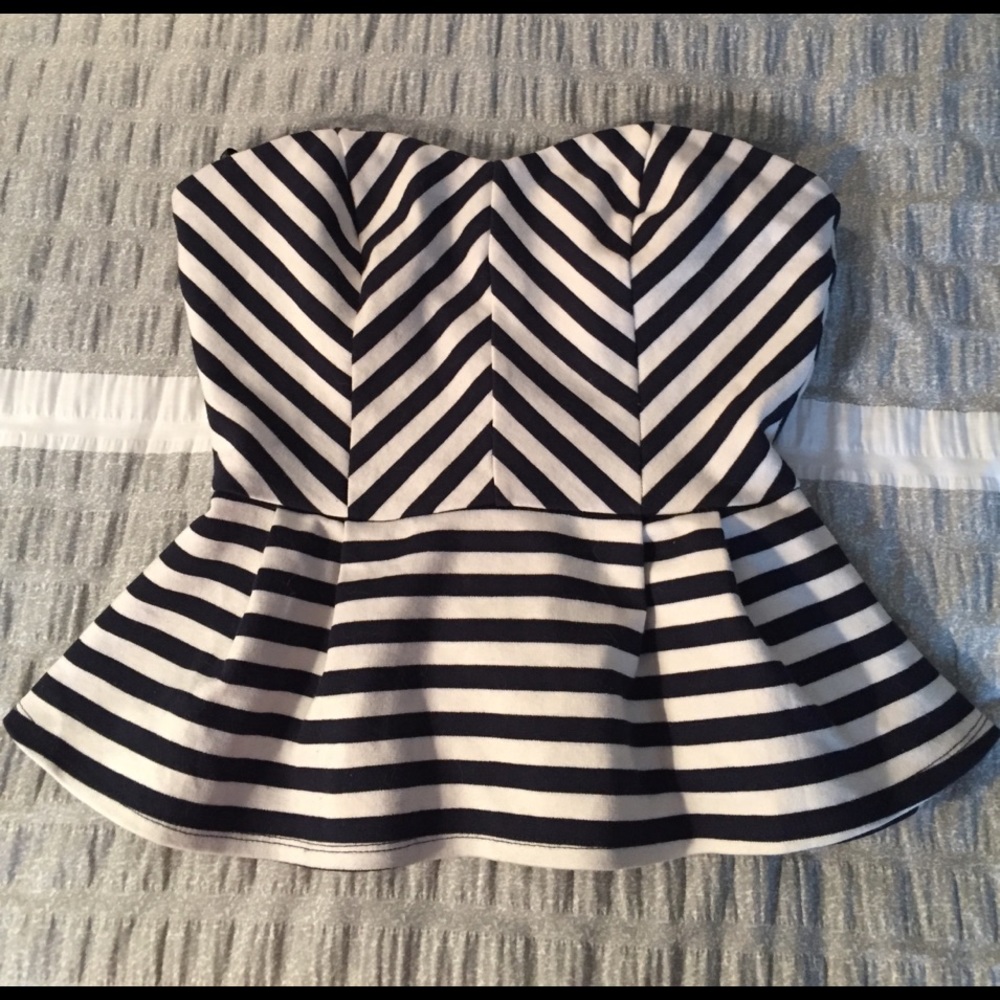 Striped Navy & White Peplum Top