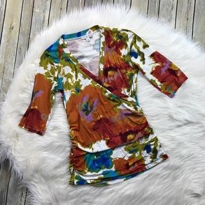 CAbi Tops - CAbi Watercolor Floral Faux Wrap Surplice Top CAbi Tops - CAbi Watercolor Floral Faux Wrap Surplice Top