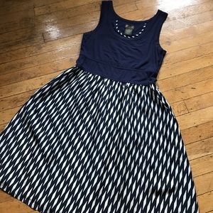Anthropologie navy and white patterned dress