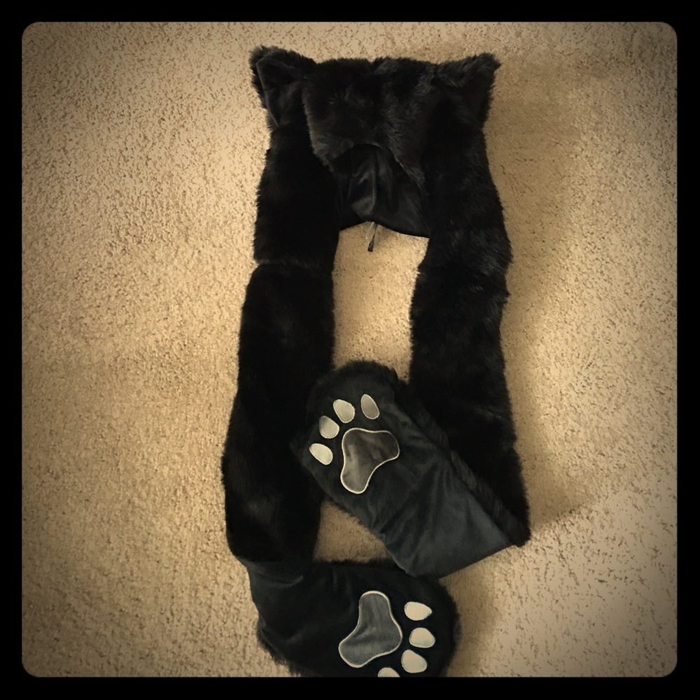 Black Cat Furry Hooded Scarf