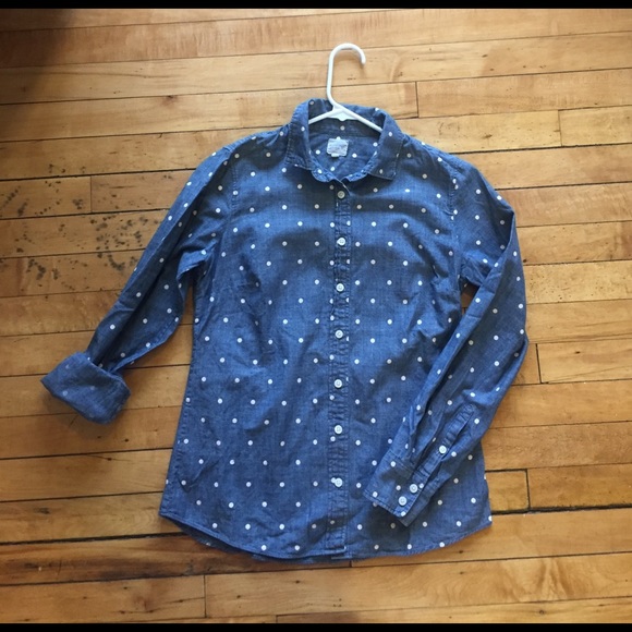 J. Crew Factory Tops - J Crew factory polka dot chambray shirt