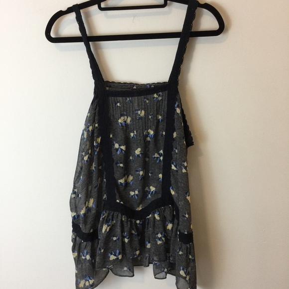 Free People Tops - Free People Navy Floral Sheer Tank Top Blouse