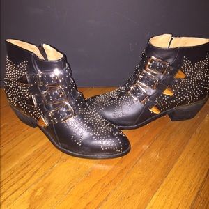 Black studded booties.