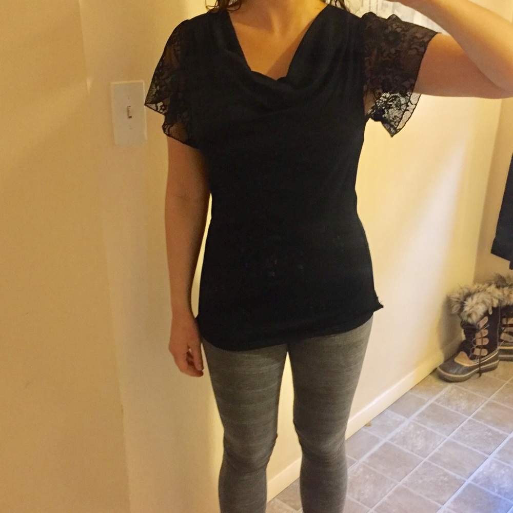 Black top with lace sleeves