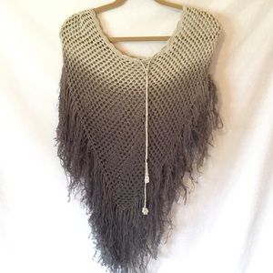 Ombré green crochet poncho with fringe