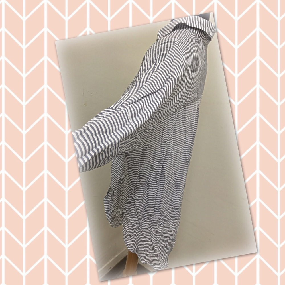 Gray and white pin stipe wrap top - Picture 4 of 5