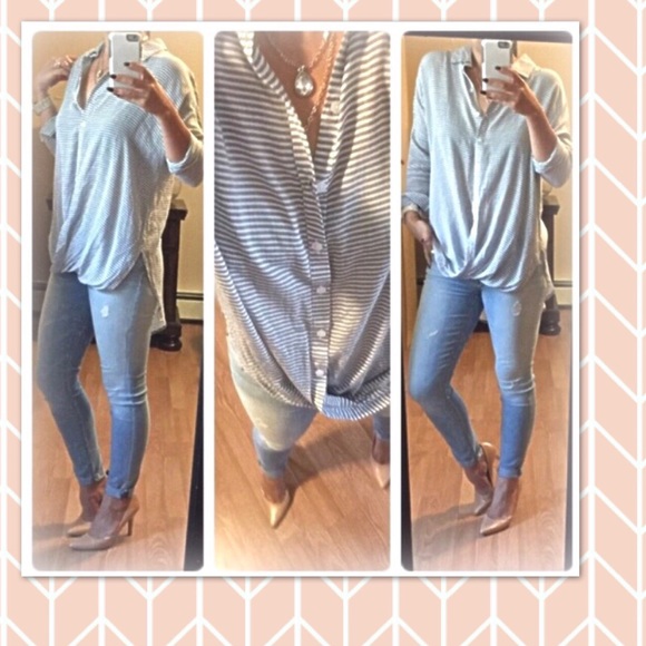 Tops - Gray and white pin stipe wrap top