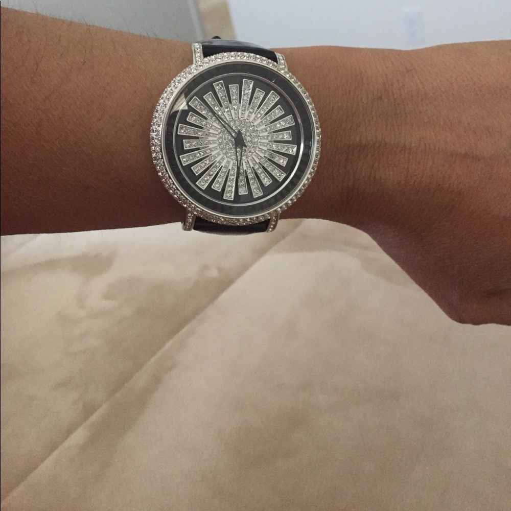 Swarovski elements leather strap watch