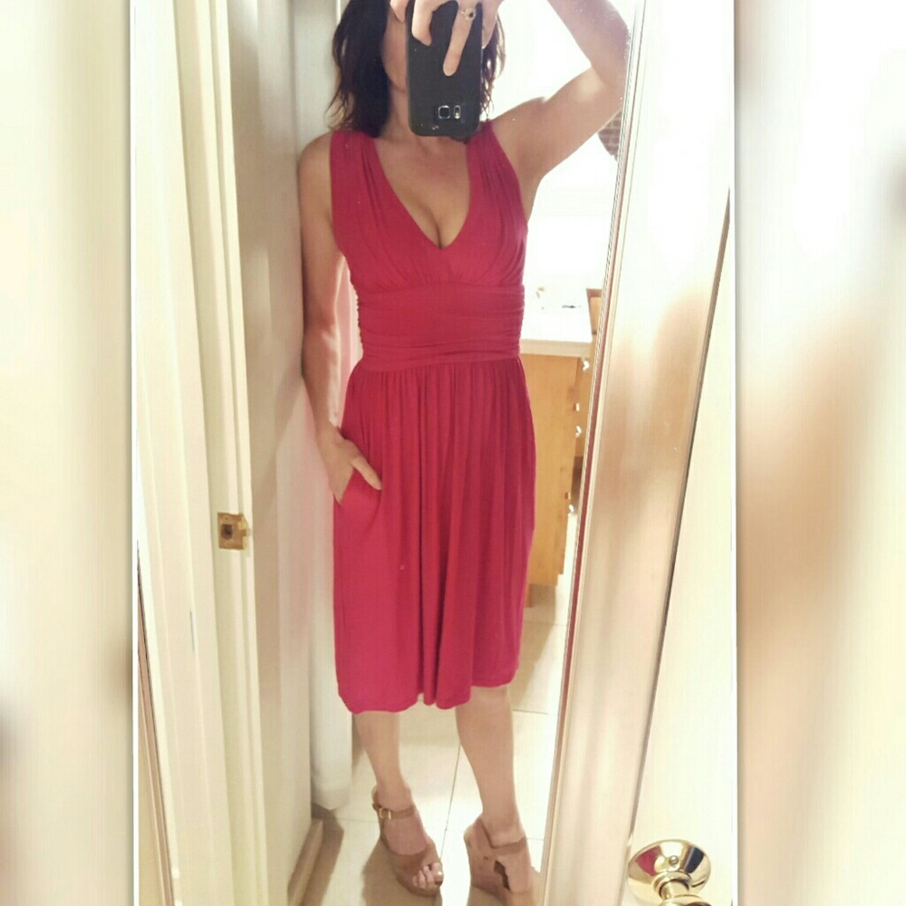 Betsey Johnson Pink Jersey V-neck Dress Pockets S