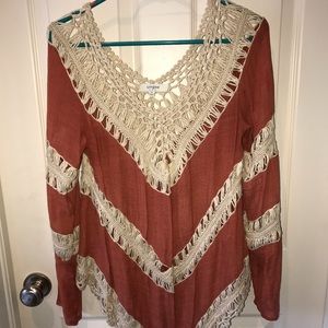 Boutique long sleeved Tunic with crocheted accents