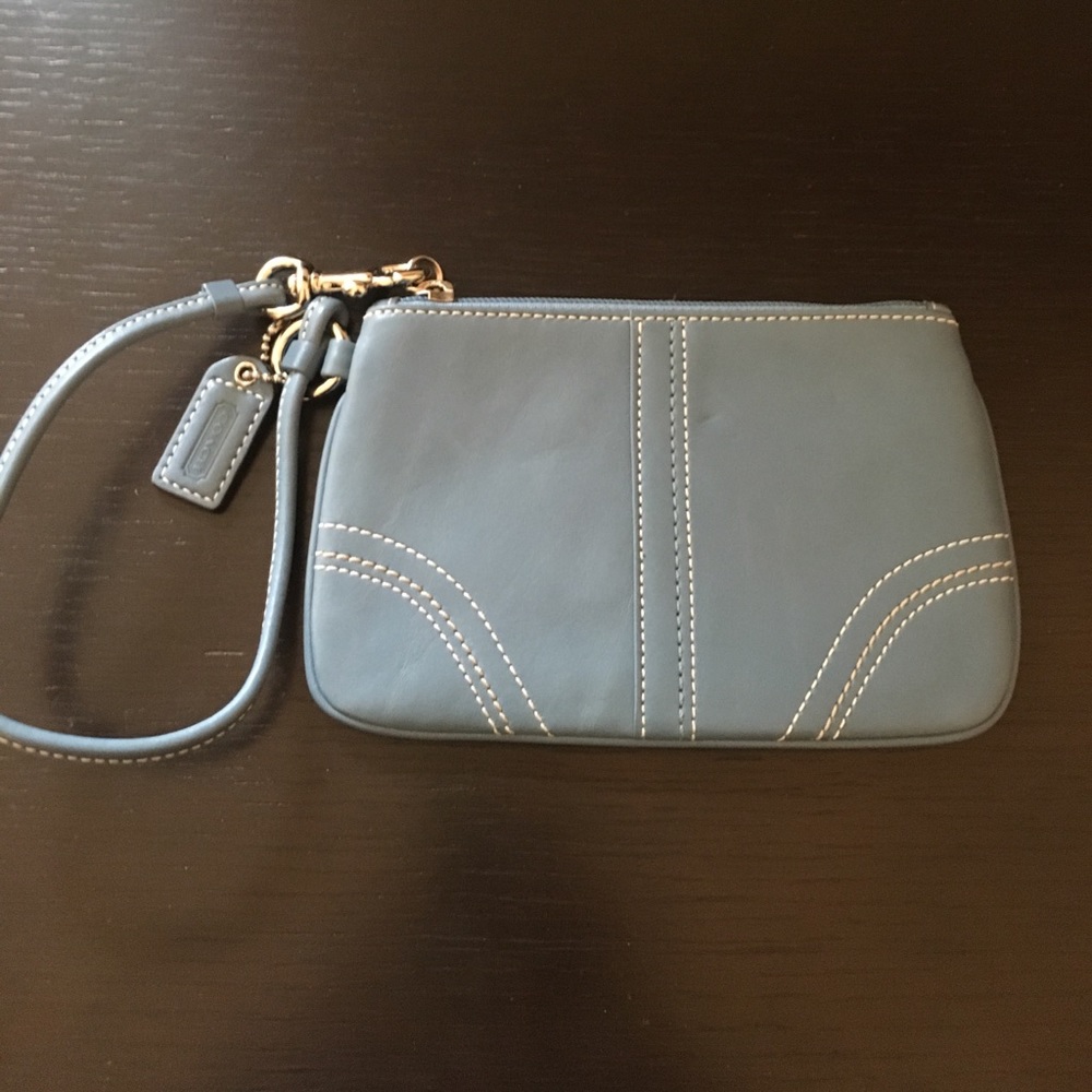 Blue leather coach wristlet