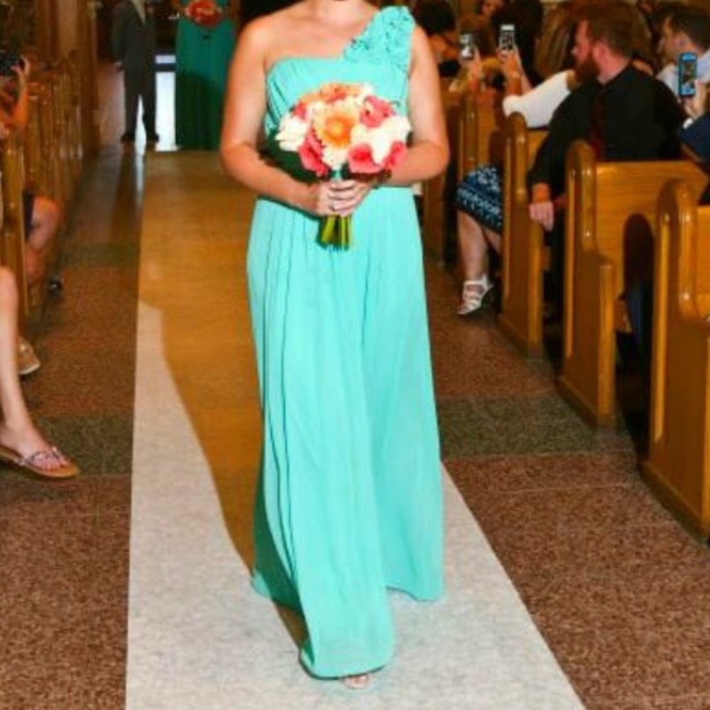 Teal Symphony Hand-Embroidered Chinon Dress