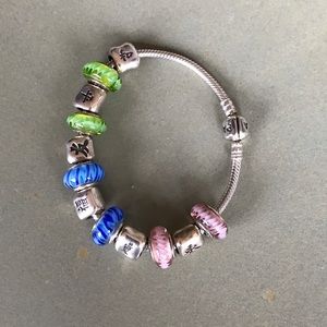 Sterling pandora bracelet with beautiful charms