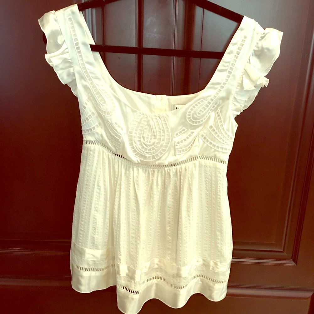 bebe silk top with eyelet detail