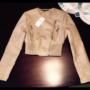 Vegan leather taupe short jacket