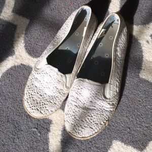 Crocheted white slip on shoes