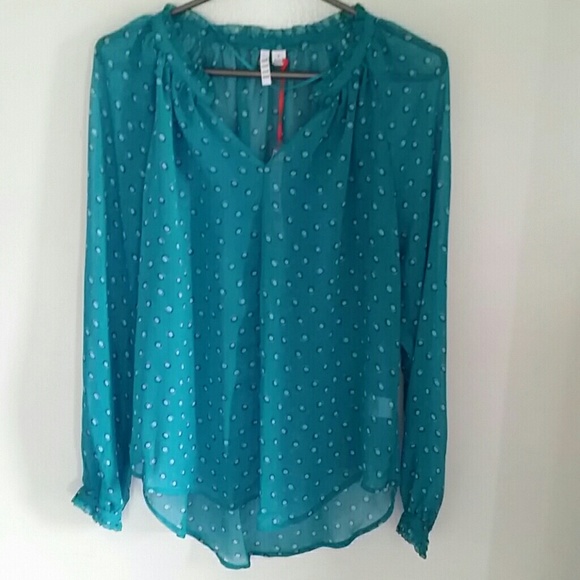 Elle Tops - NWT Elle turquoise polka dots blouse size small