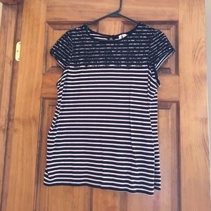 Red black and white striped with lace overlay