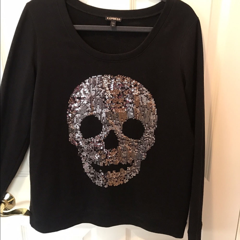 EXPRESS Sequin Skull Sweatshirt