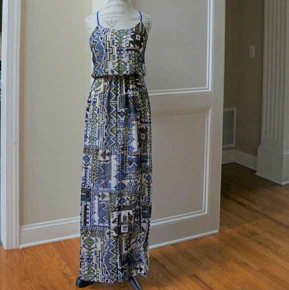 🔴 Silk Blend maxi dress in print new S M L blue - Picture 4 of 7
