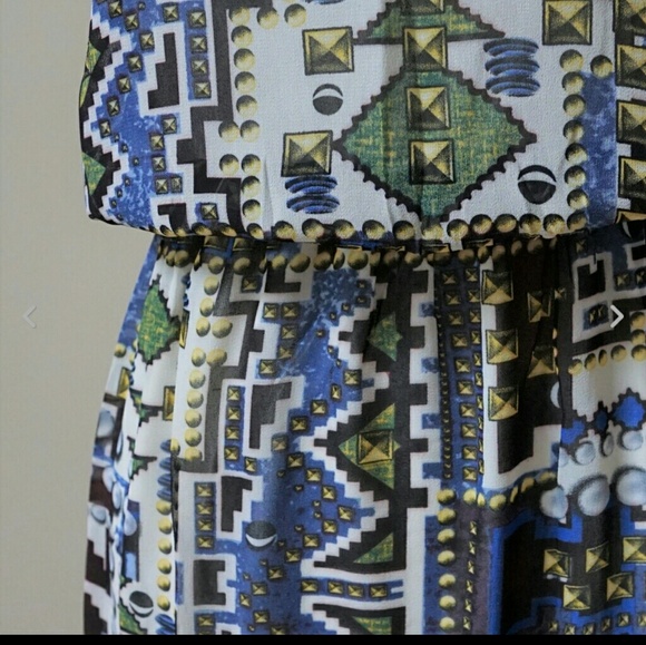 🔴 Silk Blend maxi dress in print new S M L blue - Picture 5 of 7