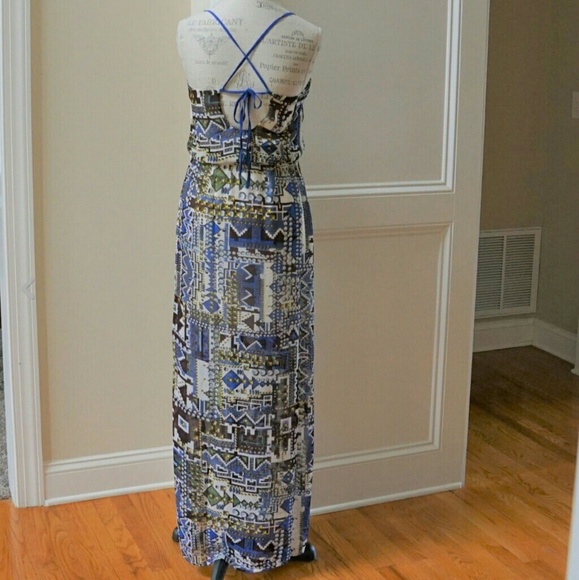 🔴 Silk Blend maxi dress in print new S M L blue - Picture 6 of 7