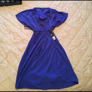 Royal blue, flutter sleeve drape neck summer dress