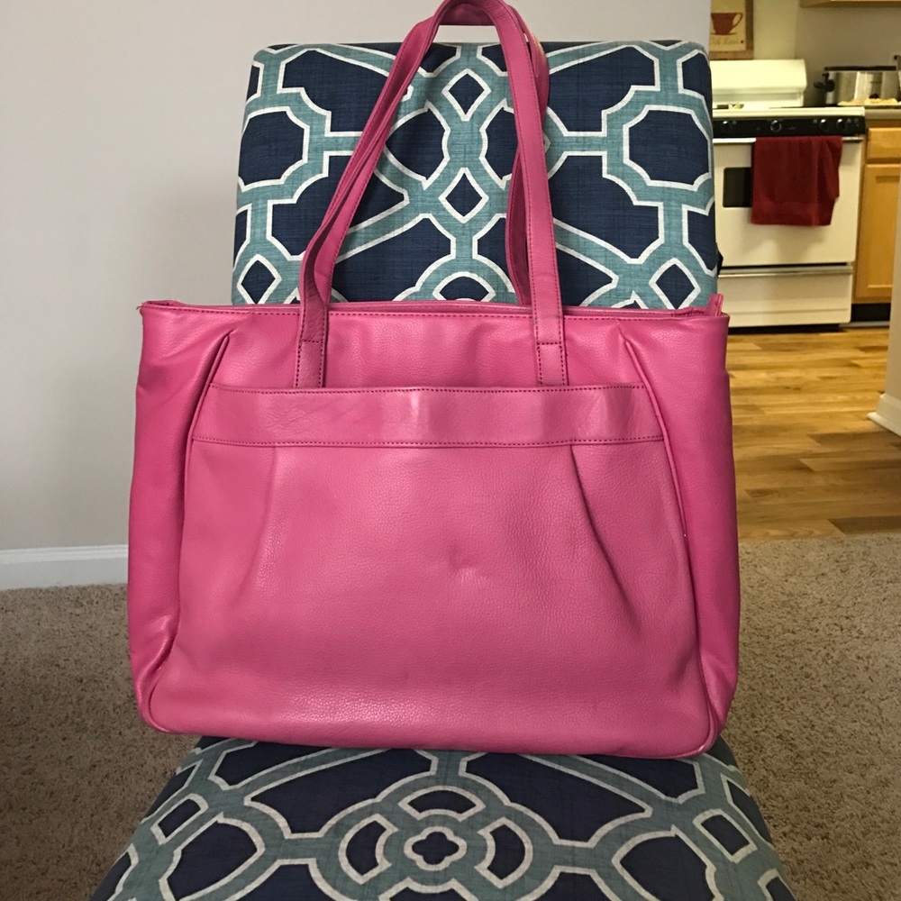 Leather pink labtop bag