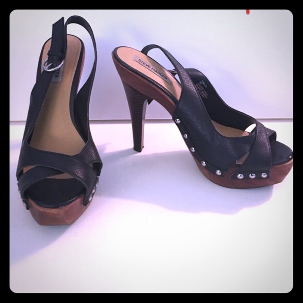 Black Steve Madden sling back heeled sandals
