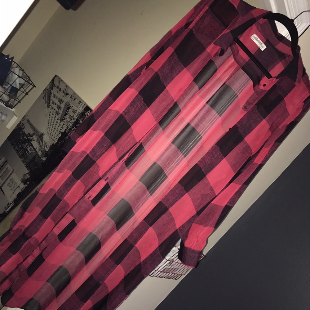Zara Longline Sheer Checker Blouse