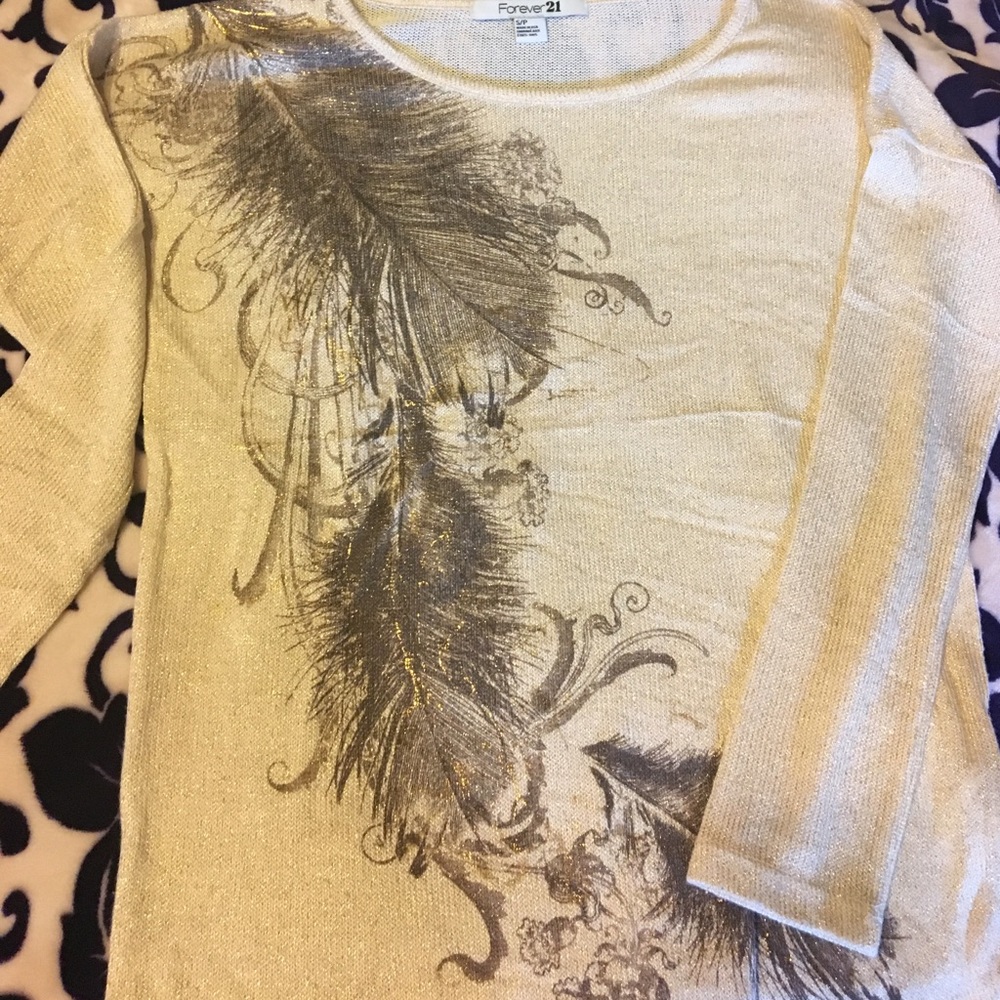 Gold metallic feather sweater