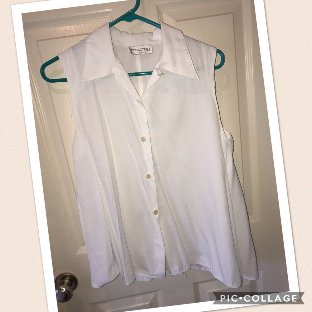 Vintage French Sleeveless Button-Down Blouse