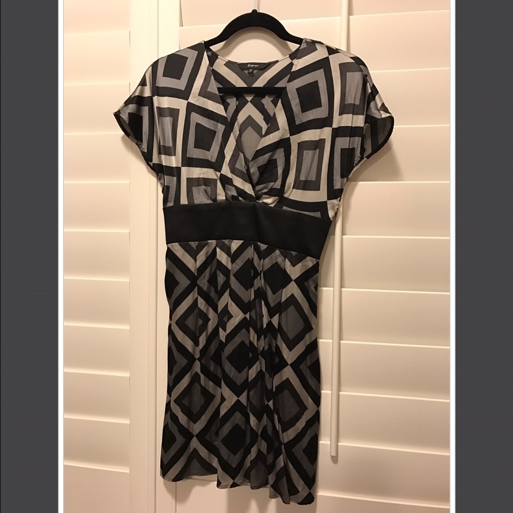X Small Express Grey and Black Silk Dress