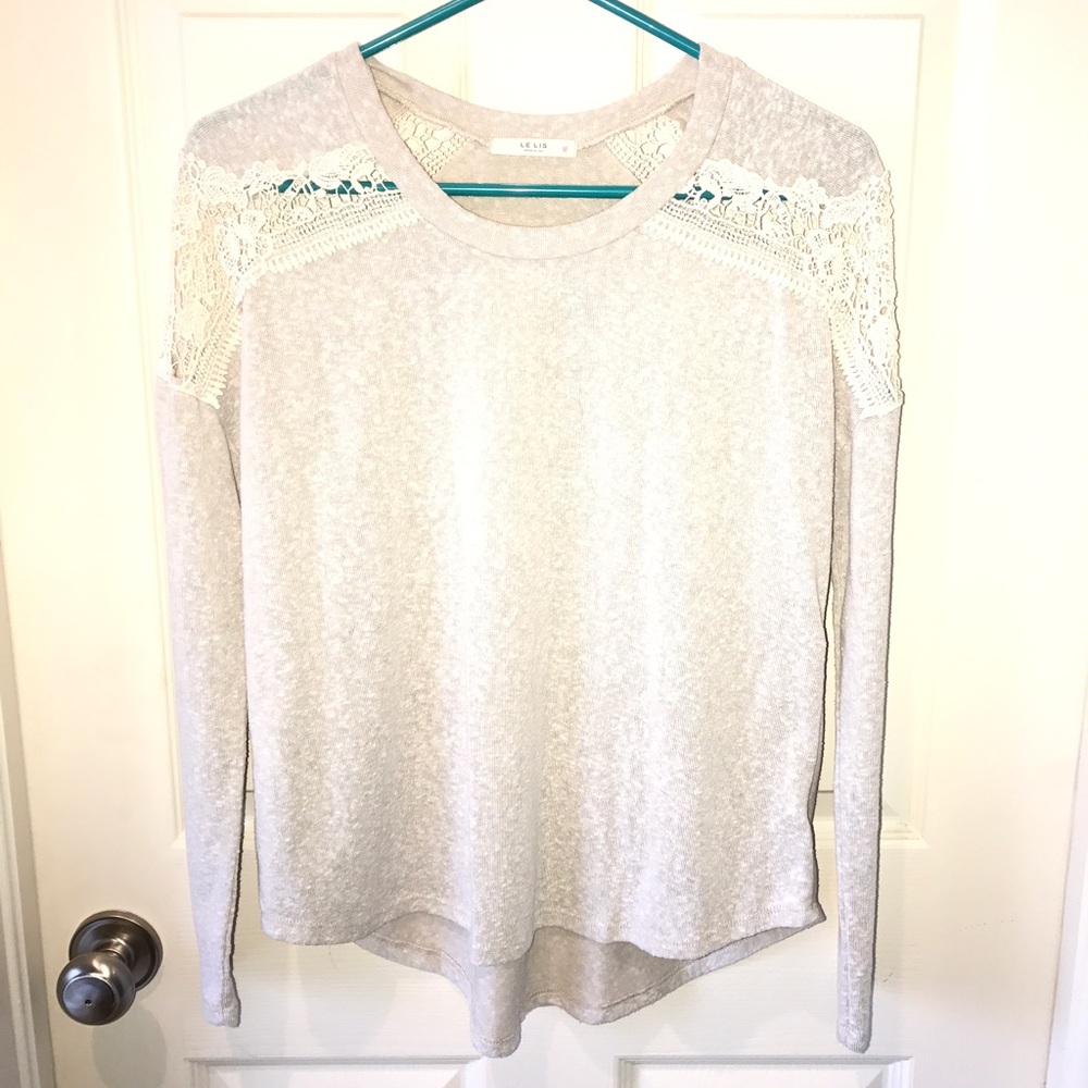 Boutique Taupe Sweater with Lace Accent NWOT