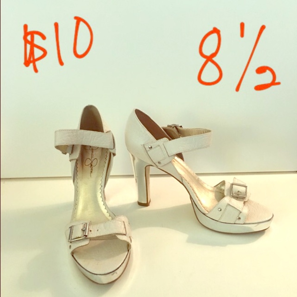 Jessica Simpson white platform heeled sandals