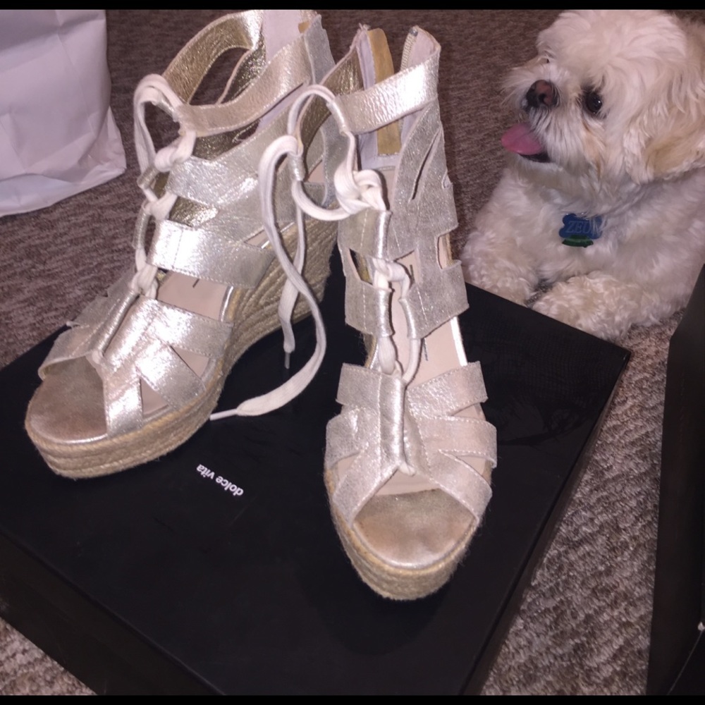 Platinum leather wedge