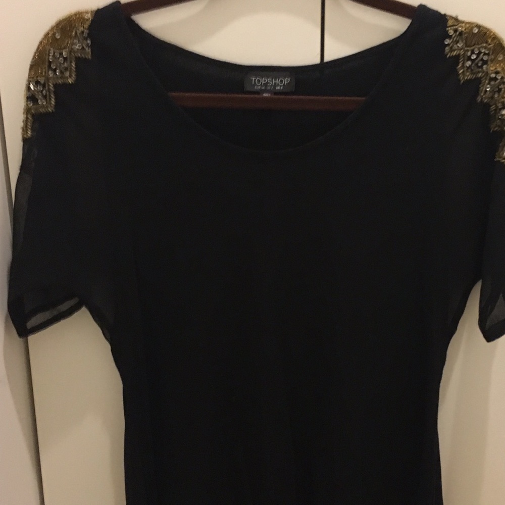 TopShop shirt with sheer sleeves and gold beading