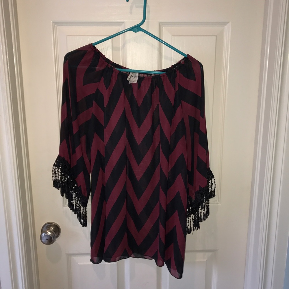 Boutique Black and Wine Long Sleeved Tunic